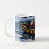 Zwarte Kat Kerstboot Vakantie Koffiemok (Links)