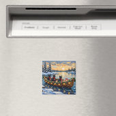 Zwarte Kat Kerstboot Vakantie Magneet (Insitu (Vaatwasser))