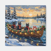 Zwarte Kat Kerstboot Vakantie Magneet (Voorkant)