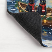 Zwarte Kat Kerstboot Vakantie Muismat (Hoek)