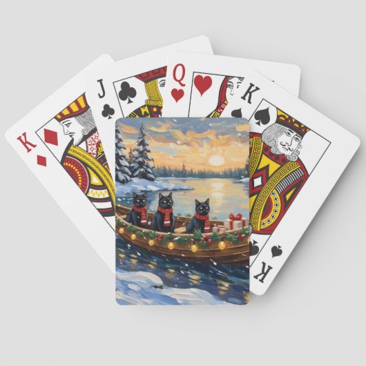 Zwarte Kat Kerstboot Vakantie Pokerkaarten (Achterkant)
