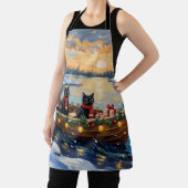 Zwarte Kat Kerstboot Vakantie Schort (Insitu)
