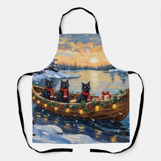 Zwarte Kat Kerstboot Vakantie Schort (Voorkant)