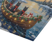 Zwarte Kat Kerstboot Vakantie Snijplank (Hoek)