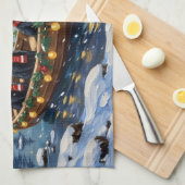 Zwarte Kat Kerstboot Vakantie Theedoek (Quarter Fold)