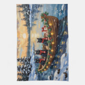 Zwarte Kat Kerstboot Vakantie Theedoek (Verticaal)