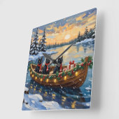 Zwarte Kat Kerstboot Vakantie Vierkante Klok (Hoek)