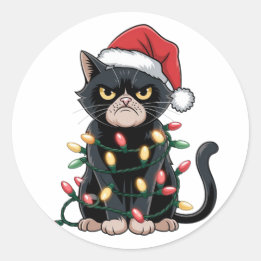 Zwarte Kat Kersteditie Ronde Sticker