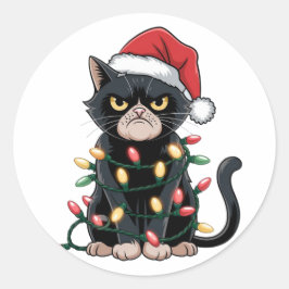 Zwarte Kat Kersteditie Ronde Sticker
