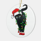 Zwarte kat-kerstkerstkerstkerstman in de gaten keramisch ornament (Links)