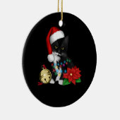 Zwarte kat-kerstkerstkerstkerstman in de gaten keramisch ornament (Rechts)