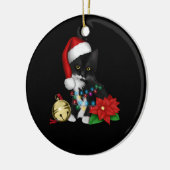 Zwarte kat-kerstkerstkerstkerstman in de gaten keramisch ornament (Links)