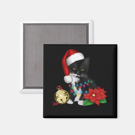 Zwarte kat-kerstkerstkerstkerstman in de gaten magneet (Voorkant / Achterkant)