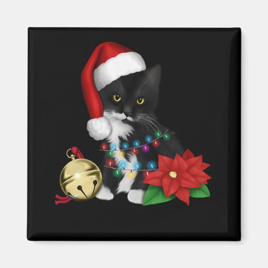 Zwarte kat-kerstkerstkerstkerstman in de gaten magneet (Voorkant)