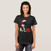 Zwarte kat-kerstkerstkerstkerstman in de gaten t-shirt (Voorkant volledig)