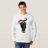 Zwarte kat-kerstkerstkerstkerstman in de gaten t-shirt (Voorkant volledig)