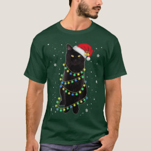 Zwarte kat-kerstkerstkerstkerstman in de gaten t-shirt
