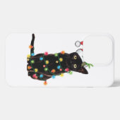 Zwarte kat-kerstkerstkerstman met schuine streep iPhone hoesje (Achterkant horizontaal)
