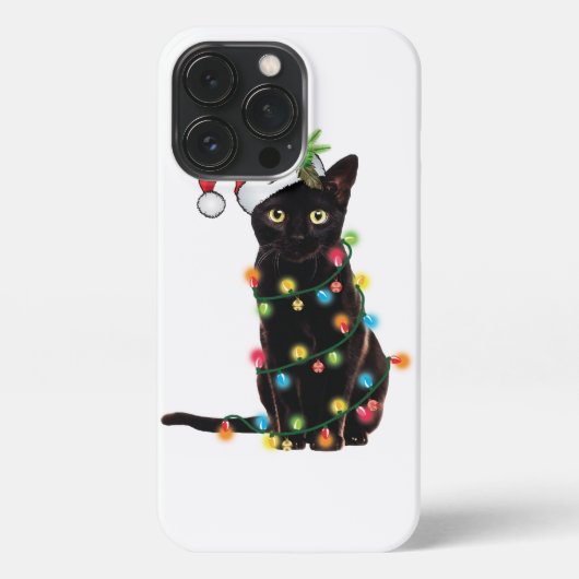 Zwarte kat-kerstkerstkerstman met schuine streep iPhone hoesje (Achterkant)