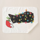 Zwarte kat-kerstkerstkerstman met schuine streep sherpa deken (Voorkant (horizontaal))