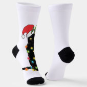 Zwarte kat-kerstkerstkerstman met schuine streep sokken (Gebogen)