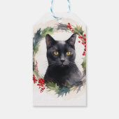 Zwarte Kat Kerstkrans Feestelijke Kitten Cadeaulabel (Achterkant)