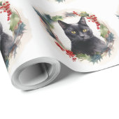 Zwarte Kat Kerstkrans Feestelijke Kitten Cadeaupapier (Rol Hoek)
