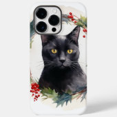 Zwarte Kat Kerstkrans Feestelijke Kitten Case-Mate iPhone Case (Achterkant)