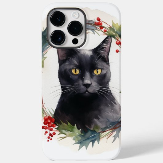 Zwarte Kat Kerstkrans Feestelijke Kitten Case-Mate iPhone Case (Achterkant)
