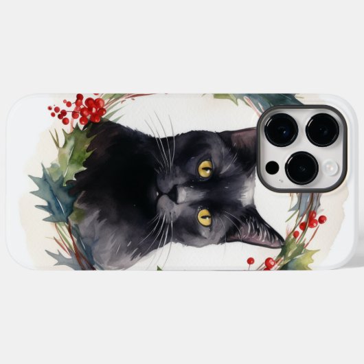 Zwarte Kat Kerstkrans Feestelijke Kitten Case-Mate iPhone Case (Achterkant (horizontaal))