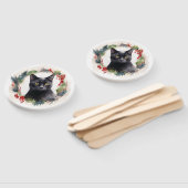 Zwarte Kat Kerstkrans Feestelijke Kitten Handwaaier (Niet-gemonteerd)