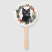 Zwarte Kat Kerstkrans Feestelijke Kitten Handwaaier (Voorkant)