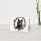 Zwarte Kat Kerstkrans Feestelijke Kitten Kaart (Voorkant)