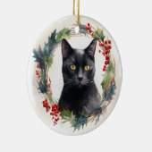 Zwarte Kat Kerstkrans Feestelijke Kitten Keramisch Ornament (Rechts)