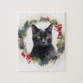 Zwarte Kat Kerstkrans Feestelijke Kitten Legpuzzel (Verticaal)