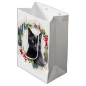 Zwarte Kat Kerstkrans Feestelijke Kitten Medium Cadeauzakje (Voorkant Gekanteld)