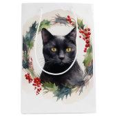 Zwarte Kat Kerstkrans Feestelijke Kitten Medium Cadeauzakje (Voorkant)