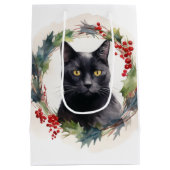 Zwarte Kat Kerstkrans Feestelijke Kitten Medium Cadeauzakje (Achterkant)