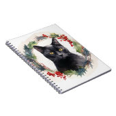 Zwarte Kat Kerstkrans Feestelijke Kitten Notitieboek (Rechterzijde)