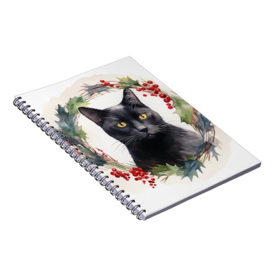 Zwarte Kat Kerstkrans Feestelijke Kitten Notitieboek