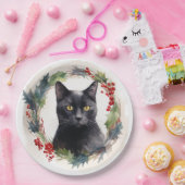 Zwarte Kat Kerstkrans Feestelijke Kitten Papieren Bordje (Feest)