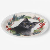 Zwarte Kat Kerstkrans Feestelijke Kitten Papieren Bordje (Gekanteld)