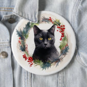 Zwarte Kat Kerstkrans Feestelijke Kitten Ronde Button 6,0 Cm (In situ)