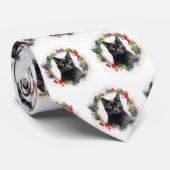 Zwarte Kat Kerstkrans Feestelijke Kitten Stropdas (Opgerold)