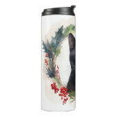 Zwarte Kat Kerstkrans Feestelijke Kitten Thermosbeker (Gedraaid links)