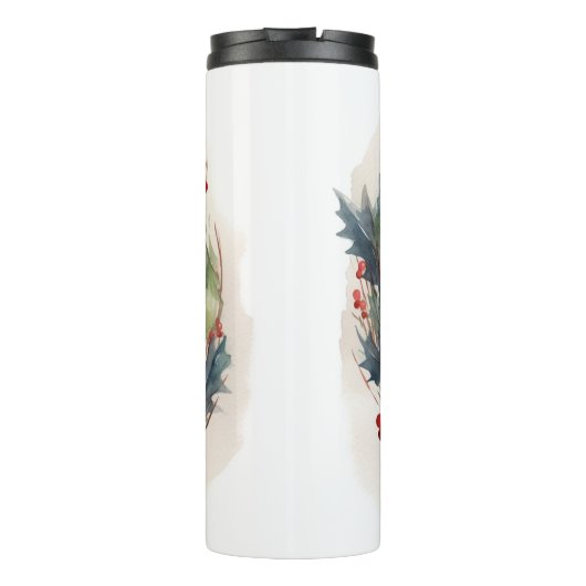 Zwarte Kat Kerstkrans Feestelijke Kitten Thermosbeker (Achterkant)