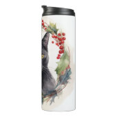 Zwarte Kat Kerstkrans Feestelijke Kitten Thermosbeker (Geroteerd rechts)