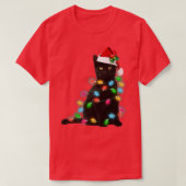 Zwarte kat kerstlicht voor grappige kattenliefhebb t-shirt (Design voorkant)