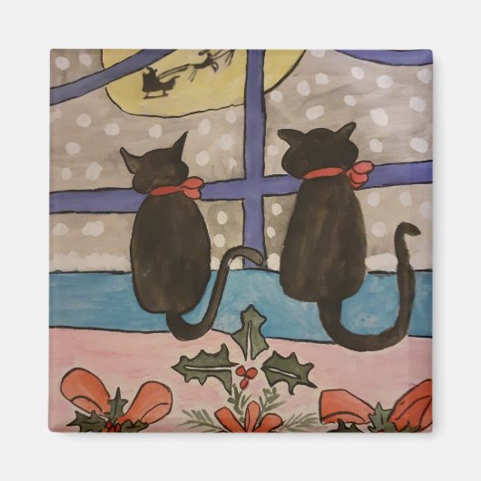 Zwarte kat kerstmagneet magneet (Voorkant)