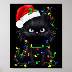 Zwarte Kat Kerstman Familie Bijpassende Pyjama Poster
